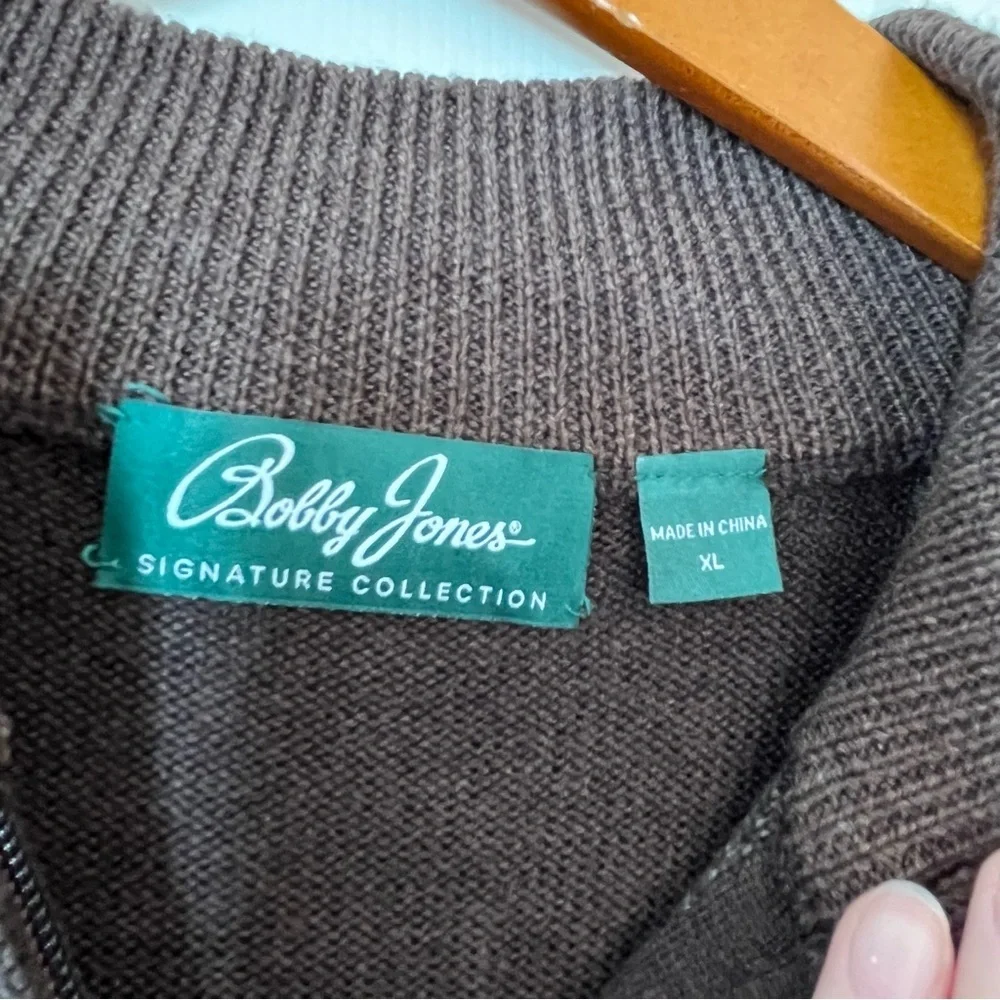 NWT Bobby Jones Signature Brown Patterned 1/4 Zip-Up 100% Wool Sweater Size XL